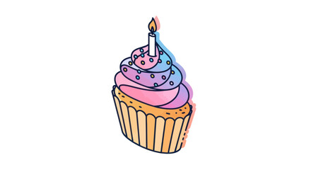 Colorful Birthday Cupcake with Single Candle.