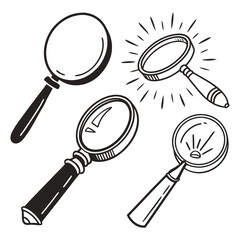 Magnifying glass collection hand drawn styles silhouette