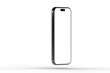 High-quality image of a black smartphone mockup with a blank screen, perfect for app presentations or website designs. Isolated on white backgr
