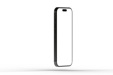 High-quality photo of a black smartphone mockup with a blank screen, isolated on a white background. Perfect for app presentations or website d
