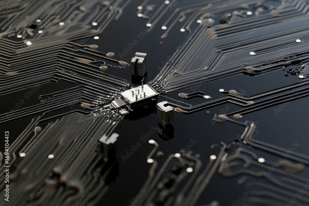 Aufkleber Detailed close-up of a complex circuit board design with intricate connections and components