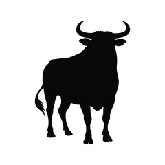 Majestic Bull Silhouette Standing Tall with Powerful Presence on White Background, bull with raised head silhouette vector illustration