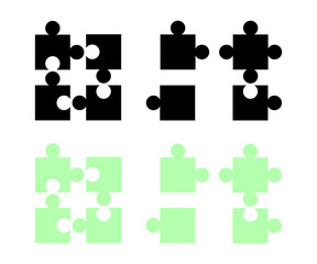 Puzzle piece icons set in black and green colors