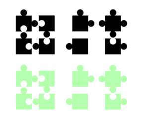 Puzzle piece icons set in black and green colors