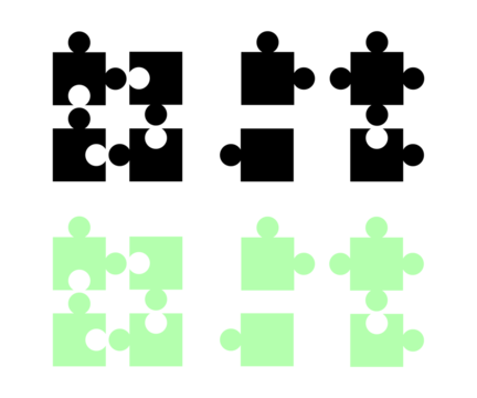 Puzzle piece icons set in black and green colors - Powered by Adobe