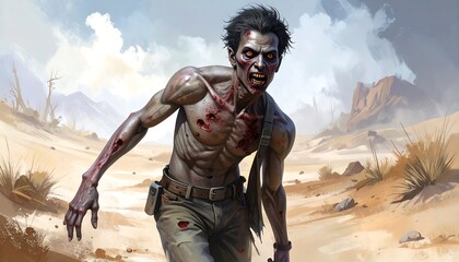 Angry zombie in desert