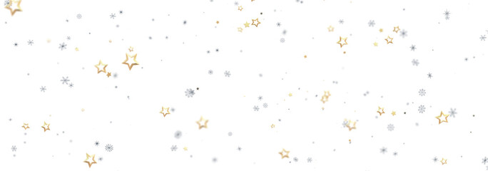 Festive background with gold and silver stars and snowflakes. Perfect for Christmas or New Year's designs.