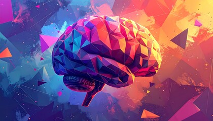 Colorful brain with geometric shapes