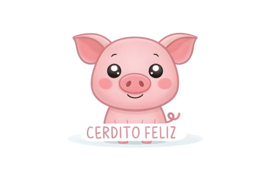 Cute Cartoon Pig Illustration With Feliz PNG Transparent Background pink