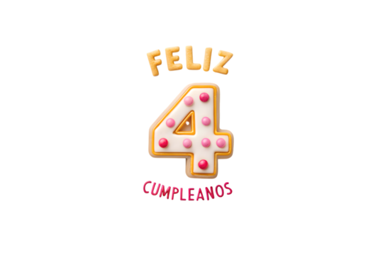 Feliz 4 Cumpleanos Cookie with Pink and PNG Transparent background White Icing birthday