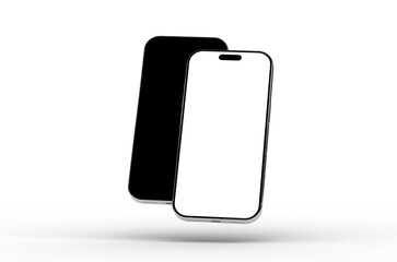 High-quality image of two smartphones, one with a black screen and one with a white screen, perfect for app presentations and mobile device displays.