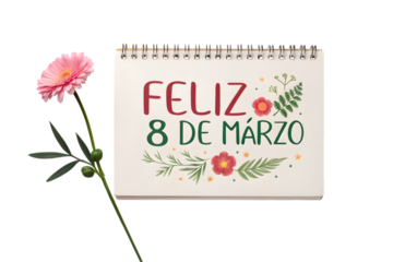 Feliz 8 de Marzo with Pink Gerbera Daisy international women's day march 8 PNG Transparent background