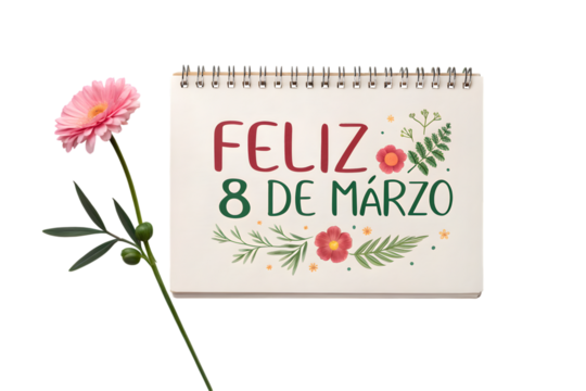 Feliz 8 de Marzo with Pink Gerbera Daisy international women's day march 8 PNG Transparent background