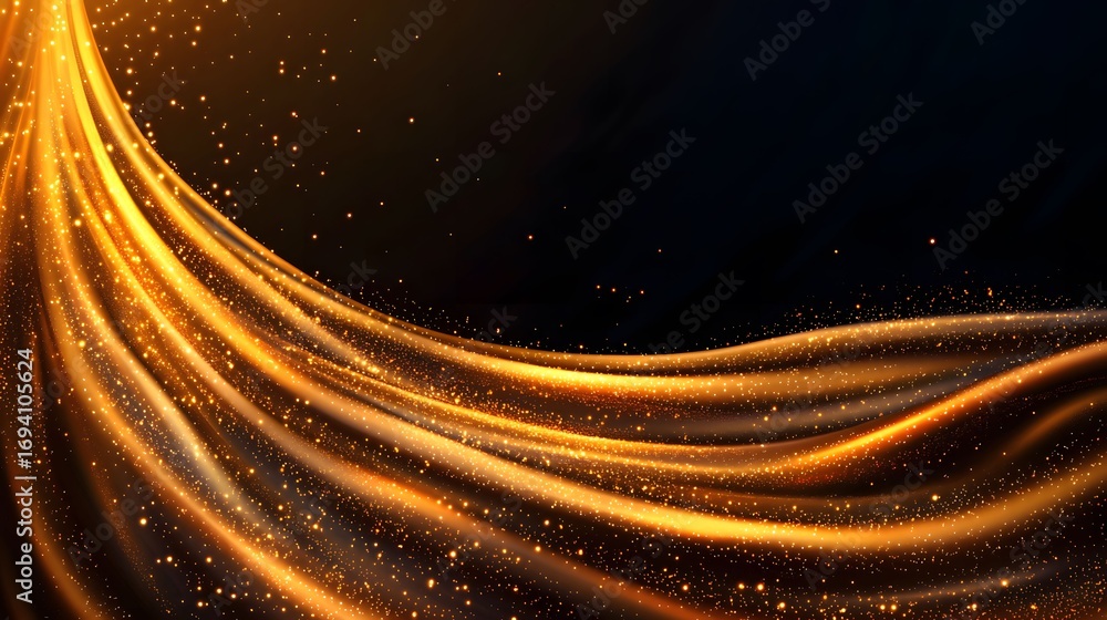 Poster the image displays a captivating, abstract design with flowing golden lines and scattered sparkles a
