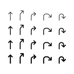 Bent arrow or curved arrow icon set