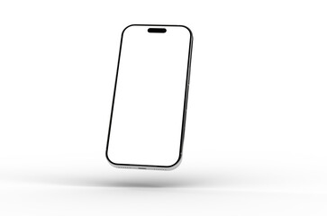 High-quality image of a modern smartphone with a blank screen, perfect for app presentations and website designs.  Isolated on white background.