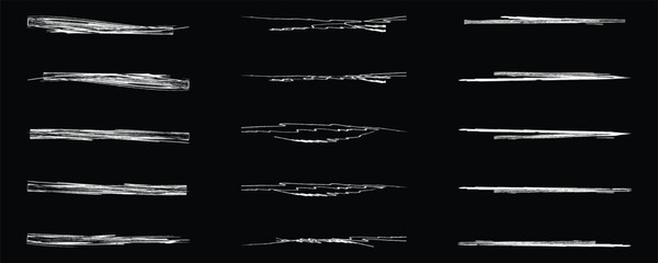 Chalk line underline brush set. Hand drawn crayon and pencil stroke with chalk texture and grunge mark for kid chalkboard design. Doodle border crayon underline in sketch style.