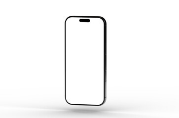 High-quality image of a black smartphone mockup with a blank screen, perfect for app presentations or website designs. Isolated on white backgr