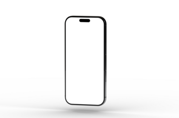 High-quality image of a black smartphone mockup with a blank screen, perfect for app presentations or website designs. Isolated on white backgr