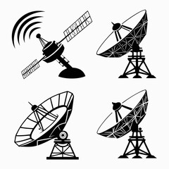 Satellite dish and space station icons antenna signal