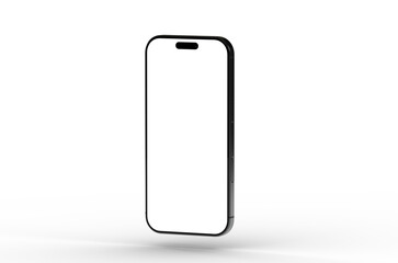 High-quality photo of a black smartphone mockup with a blank screen, isolated on a white...