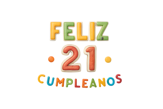Feliz 21 Cumpleanos Birthday Celebration Cookies Keywords: birthday, celebration, feliz cumplea?os, 21, twenty one, anniversary, party, greeting, text, typography, festive, PNG Transparent background - Powered by Adobe