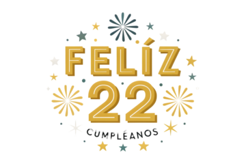Feliz 22 Cumpleanos Birthday Celebration Graphic Keywords: birthday, celebration, feliz cumplea?os, 22, twenty two, anniversary, party, greeting, text, typography, festive, PNG Transparent background