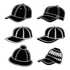 Six headwear silhouettes baseball cap winter beanie