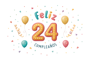 Feliz 24 Cumplea?os Party Graphic With Balloons twenty four birthday PNG Transparent background