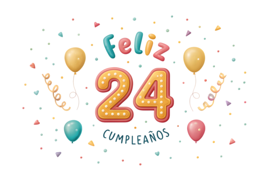 Feliz 24 Cumplea?os Party Graphic With Balloons twenty four birthday PNG Transparent background
