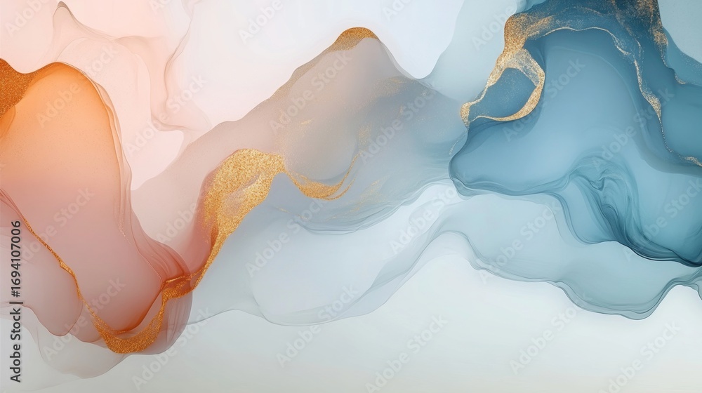 Poster abstract marble art with translucent layering and golden inks creating a serene and elegant design