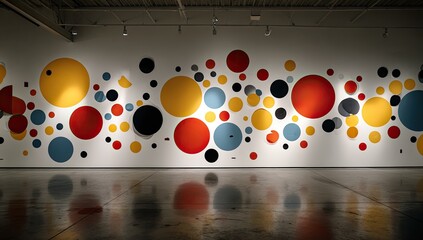 Colorful circles on white wall in a gallery