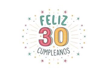 Feliz 30 Cumpleanos Text With Light Bulbs And Stars thirty birthday PNG Transparent background