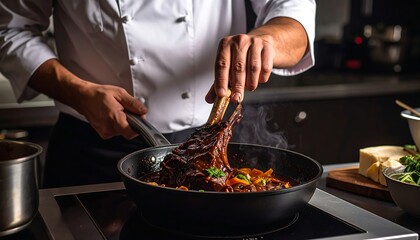 Chef preparing a dish in a pan