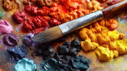 Fototapeta premium Artist's Palette with Oil Paint and Brush