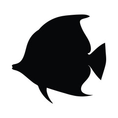 Black silhouette of a tropical fish, butterflyfish vector illustration, marine life design art