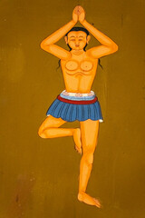 mural painting depicting a yoga posture, Muya Temple, Buddhist complex, Tagong (Lhagang), Garzê Tibetan Autonomous Prefecture, Sichuan,  China
