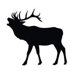 Black silhouette of a roaring elk vector graphic illustration wildlife animal stag deer buck forest mammal nature art