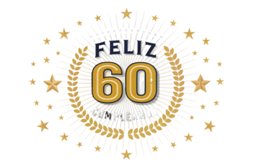 Feliz 60 Cumpleanos Gold Laurel Wreath and Stars 60th birthday celebration PNG Transparent background