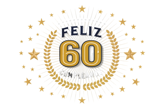 Feliz 60 Cumpleanos Gold Laurel Wreath and Stars 60th birthday celebration PNG Transparent background