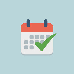 Fototapeta premium Flat design calendar icon with green checkmark symbolizing completed tasks or scheduled events