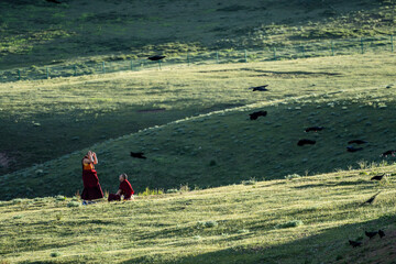 Buddhist novices in a spiritual debate, Anigongma Nunnery, Gerima village, Tagong (Lhagang), Garzê Tibetan Autonomous Prefecture, Sichuan,  China