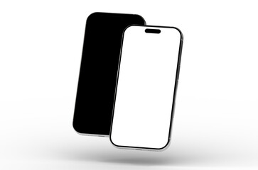 High-quality mockup of two smartphones, one with a black screen and one with a white screen, perfect for app presentations or website designs.