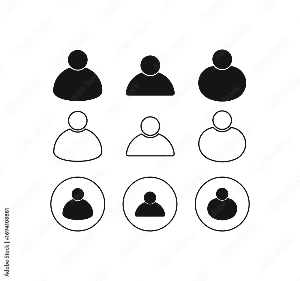 Poster people icons vector pack. a set of user profile silhouettes, including solid and outline versions. i