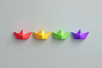 Colorful paper boats in a row