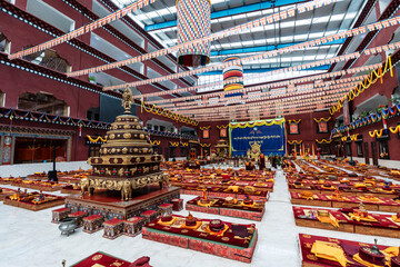temple dining room, Anigongma Nunnery, Gerima village, Tagong (Lhagang), Garzê Tibetan Autonomous Prefecture, Sichuan,  China