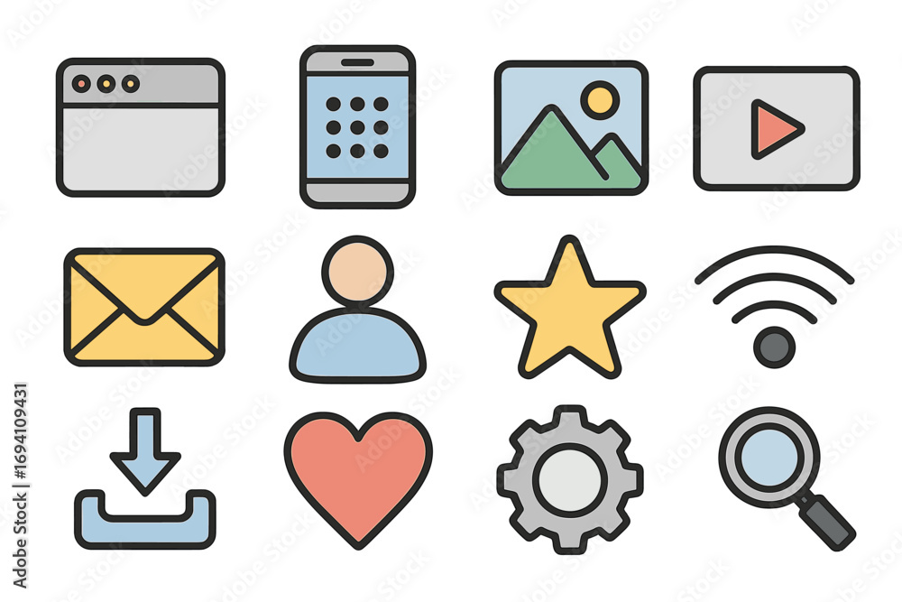 Aufkleber set of modern flat design icons for web and mobile. user interface elements collection. vector symbo