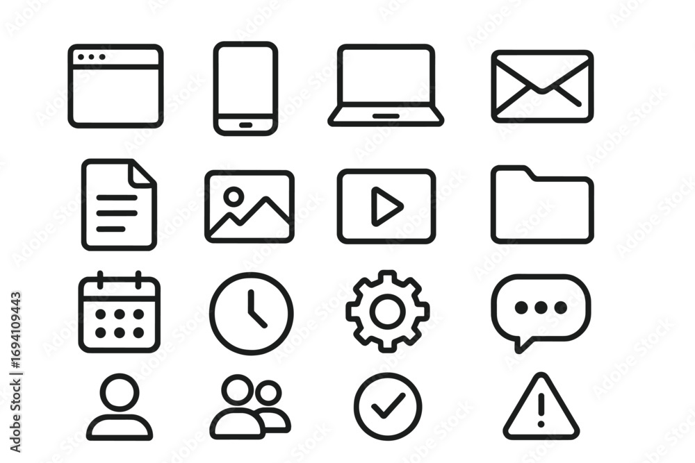 Poster minimalist line icon set for business and web. vector symbols for ui and ux design. includes app int