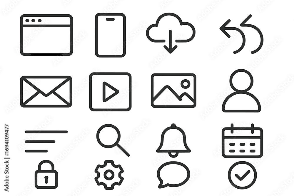 Poster minimalist line icon set for web and mobile app design. modern thin line vector pictograms for ui an