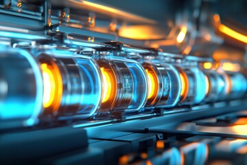 Modern technology featuring glowing tubes in a high-tech setup with vibrant lighting
